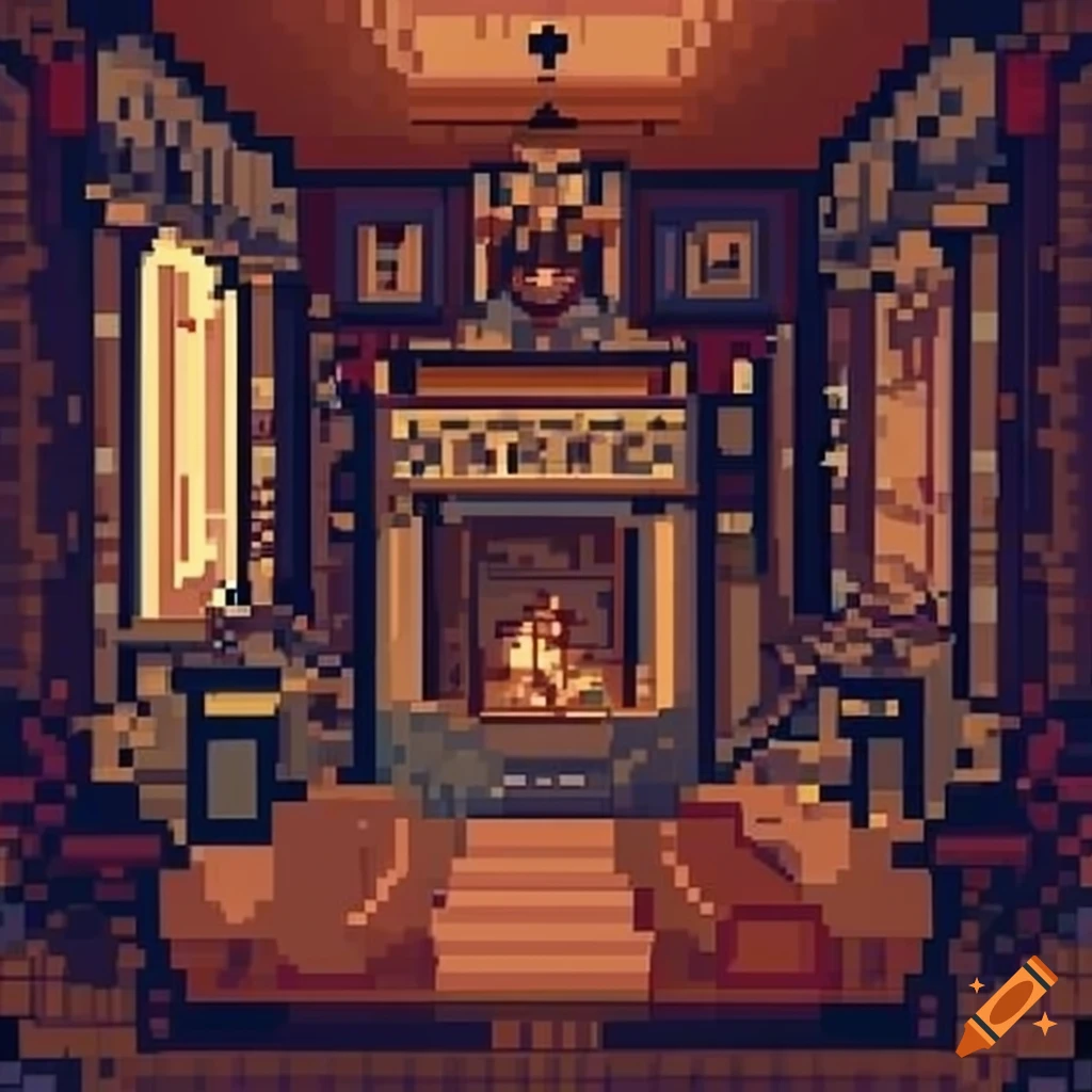 Cozy home living room with pixel art detailing and a large sofa on Craiyon