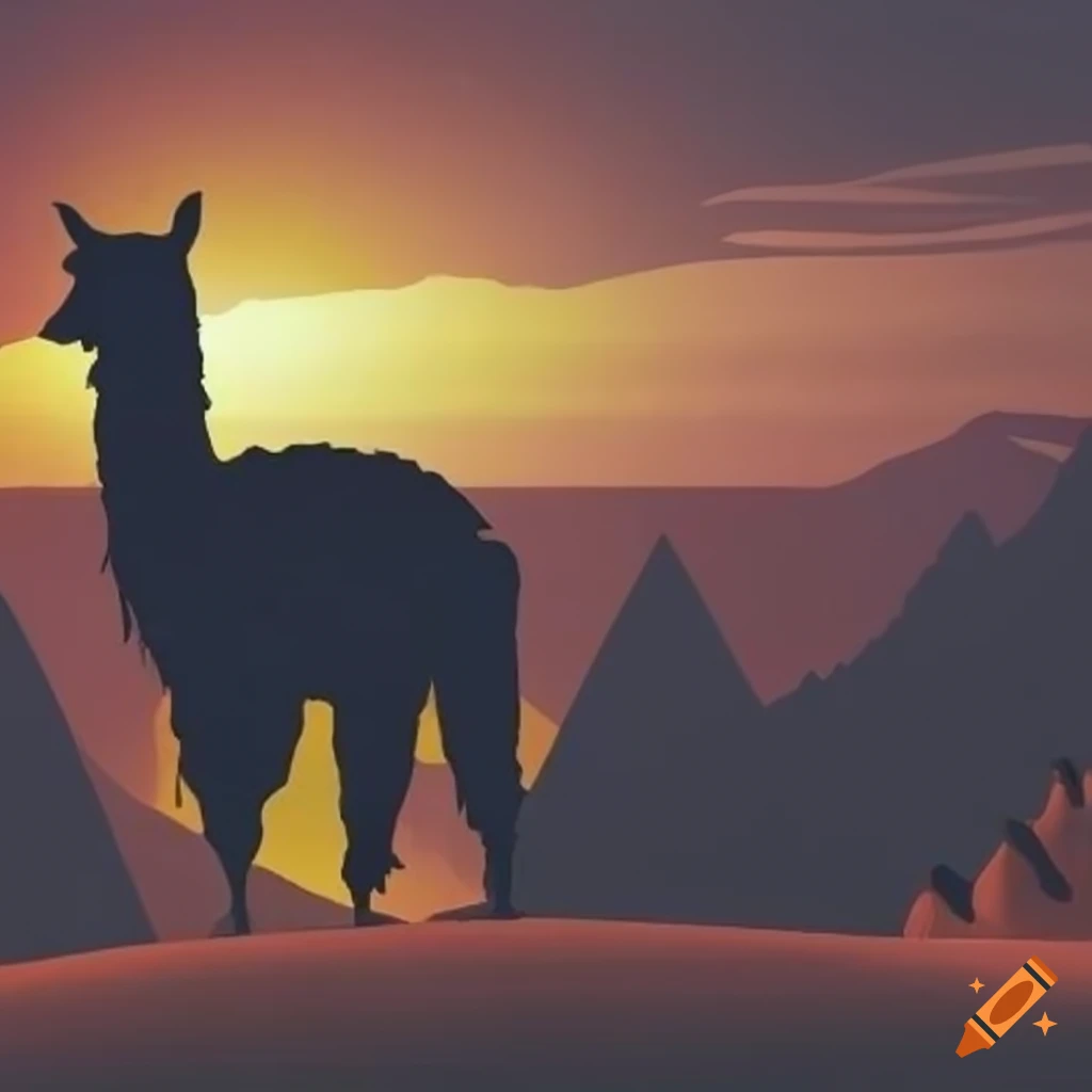 silhouette of a llama with a landscape