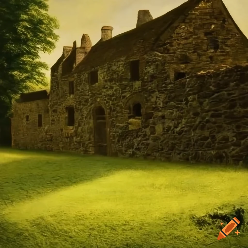 19th century stone wall with lawn in front on craiyon
