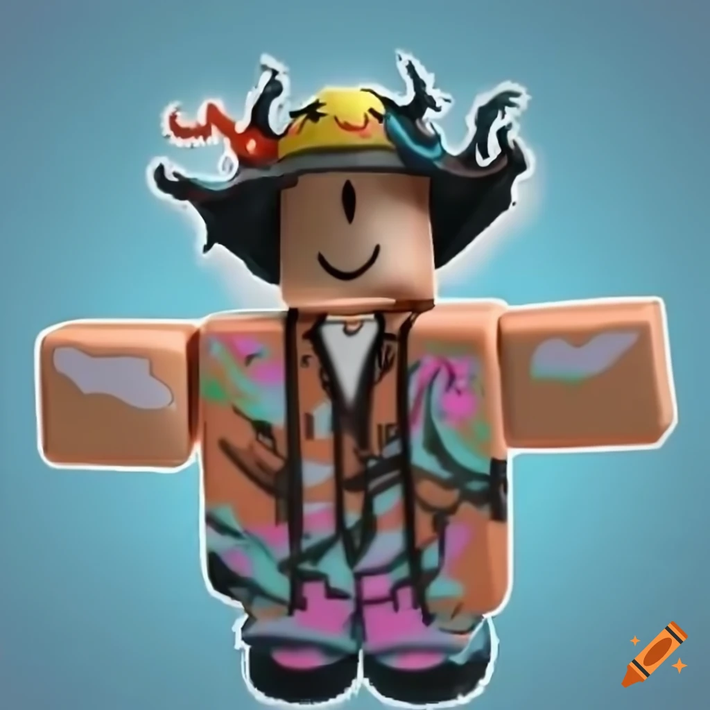 Art of a roblox character with bacon hair in a forest