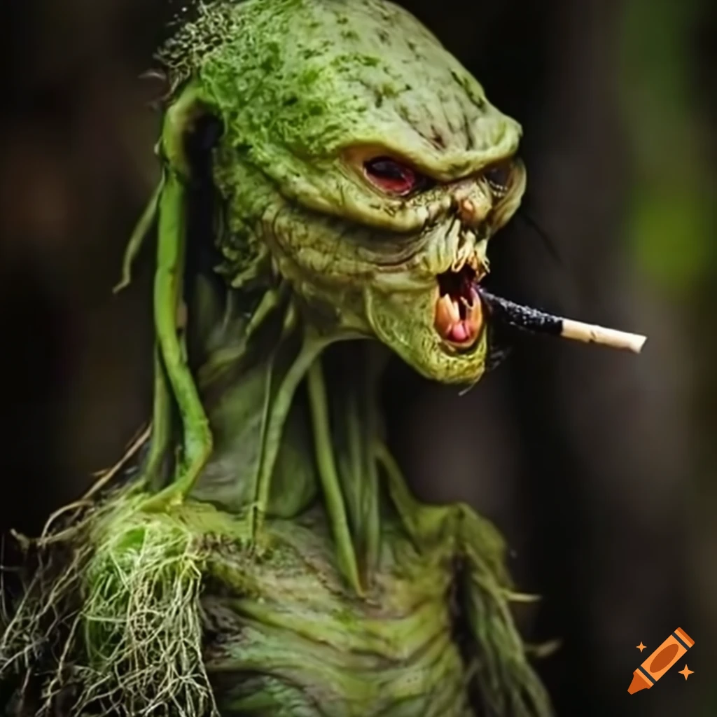 bog swamp cigarette monster Swamp creature smoking on a porch on Craiyon