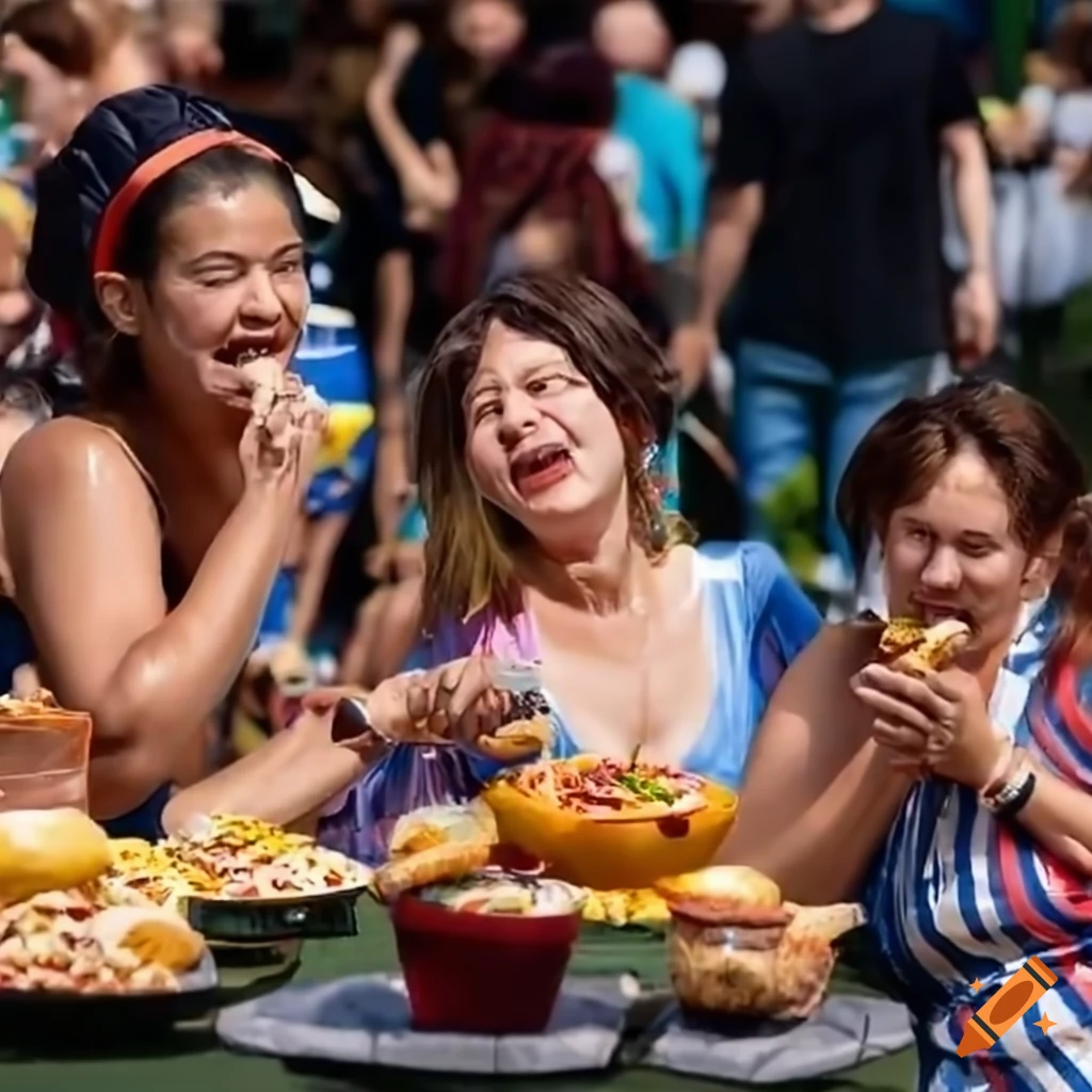 Snapshot of a unique eating contest on Craiyon