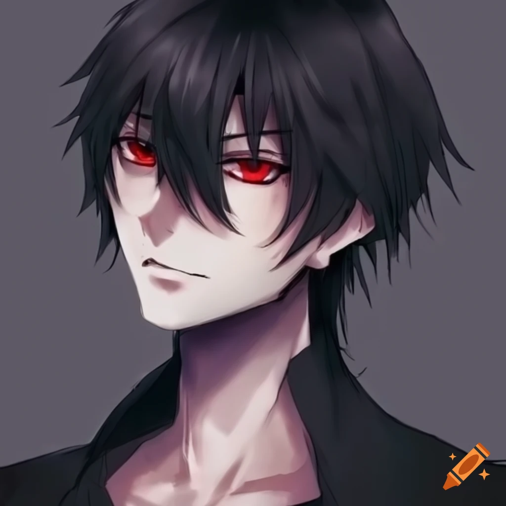 Dark aesthetic male anime character with red eyes on Craiyon