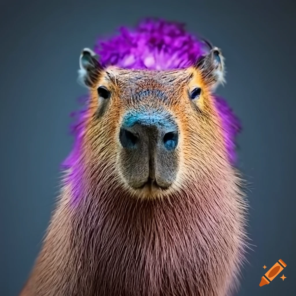 capybara with purple hair