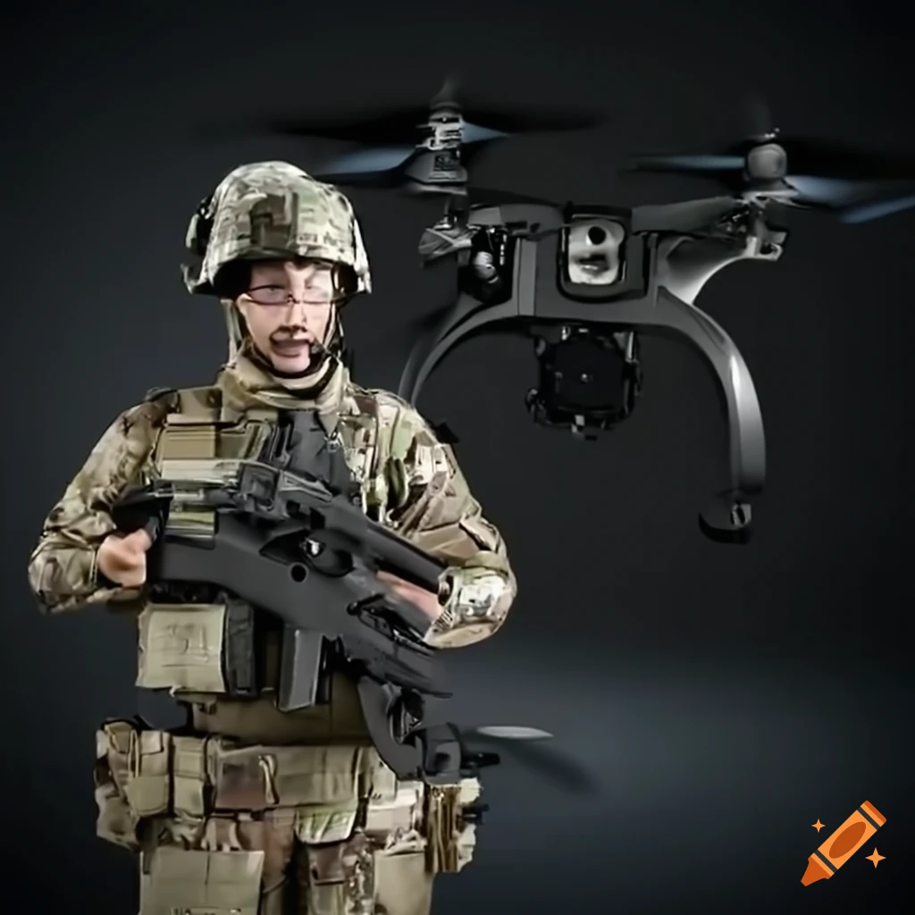 soldier guiding a drone with AR helmet