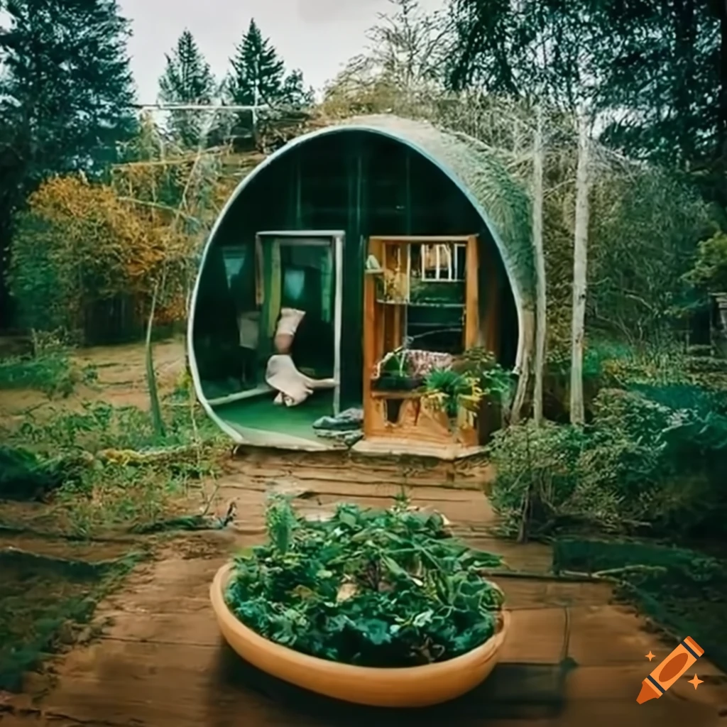 image of a sustainable village with eco container houses and vegetable garden