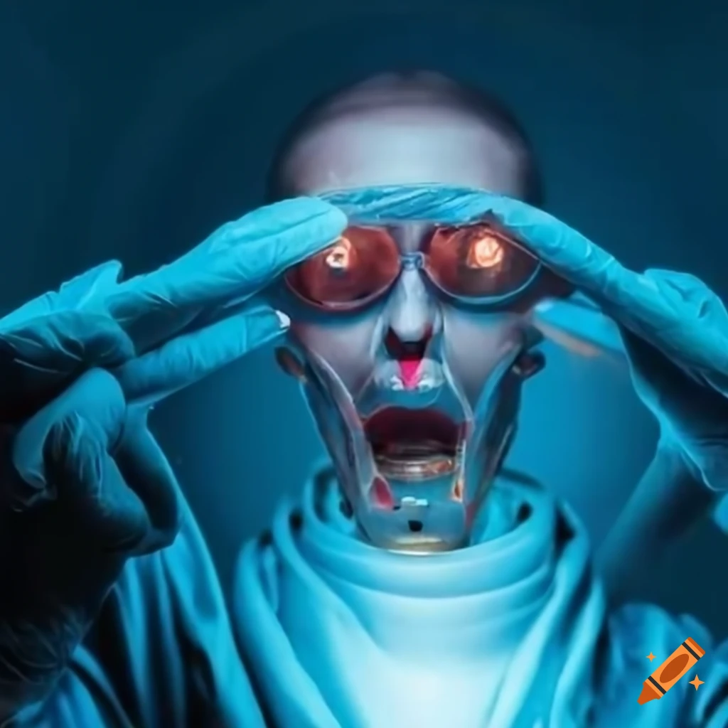 mad scientist operating machinery controls in a laboratory