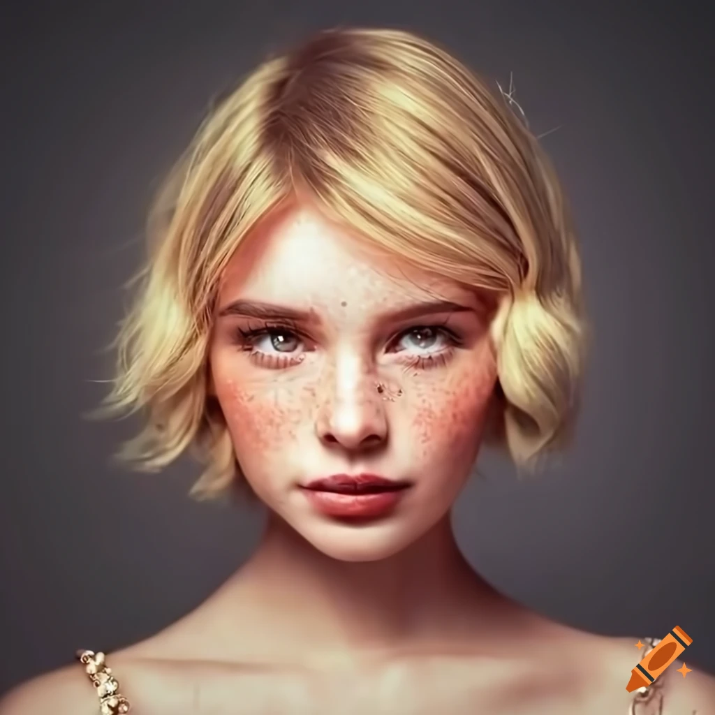 portrait of a pretty young woman with freckles and blonde hair