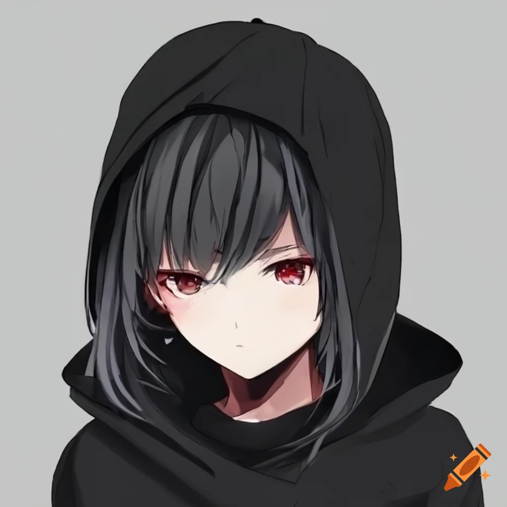 Anime character with black hair and hoodie on Craiyon