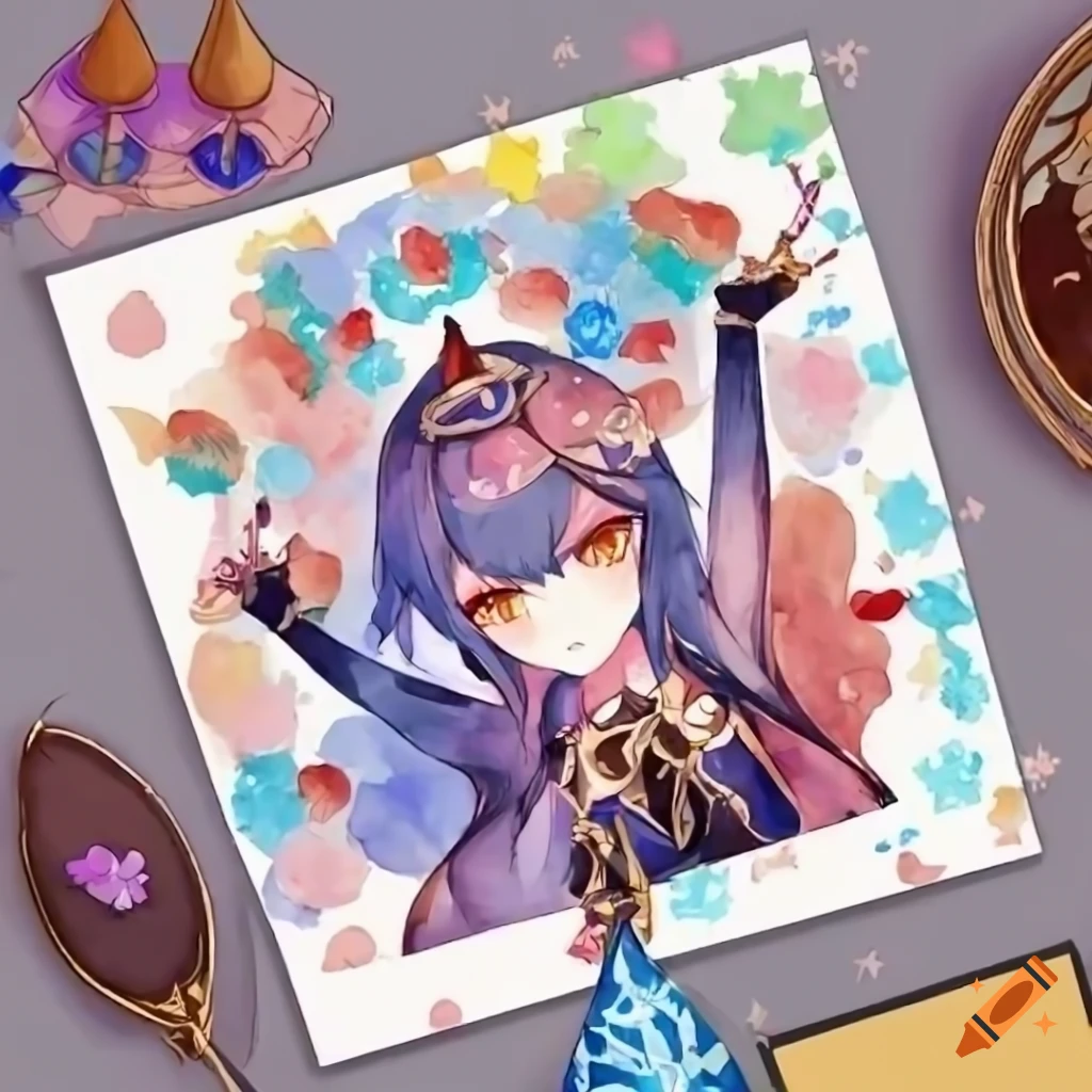 anime-style birthday card with Genshin Impact theme