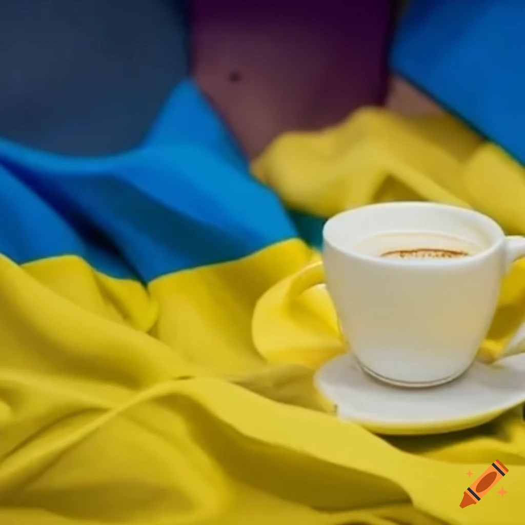 Cup Of Coffee In Front Of Ukraine Flag Cup Of Coffee In Front Of Ukraine Flag