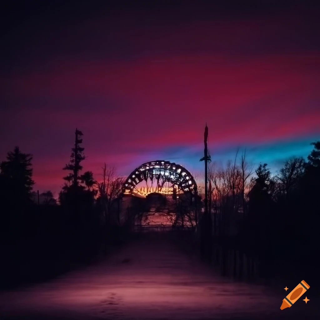 dusk at a deserted amusement park in the USA