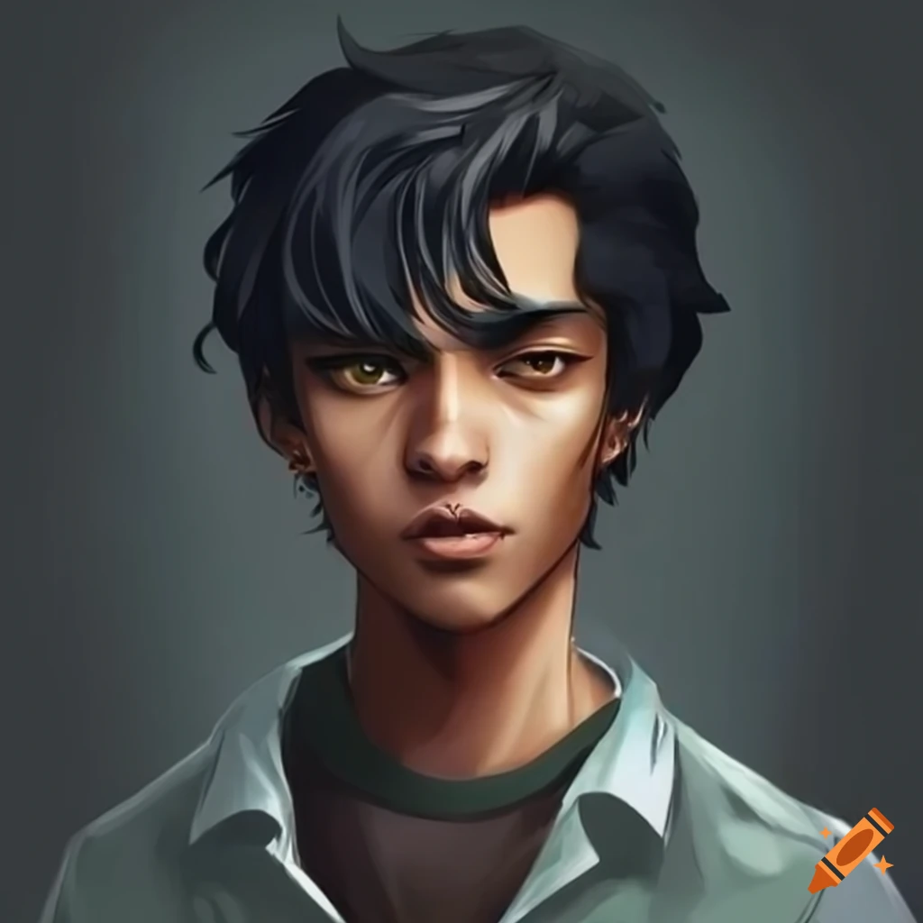 Black hair boy with brown eyes in anime style on Craiyon