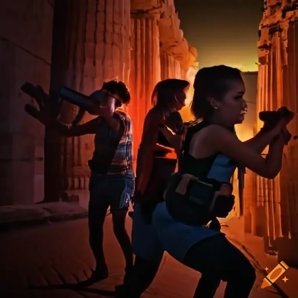 people playing laser tag in historic acropolis