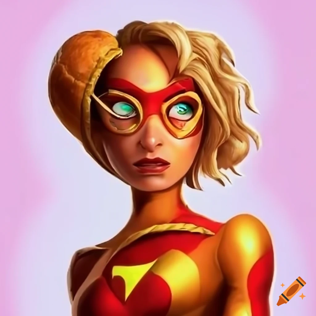 Illustration Of A Female Croissant Themed Superhero On Craiyon