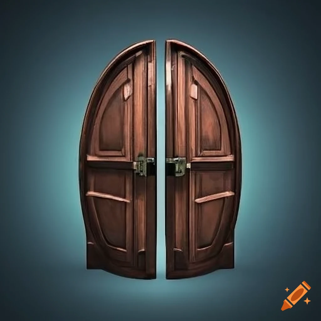 Fantasy doubleleaf doors with rounded top and combination lock on Craiyon