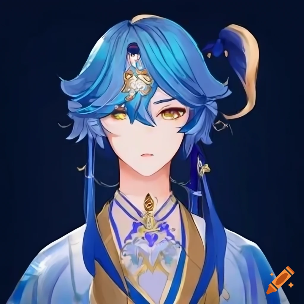 Genshin impact inspired character with blue hair and chinese hanfu on ...