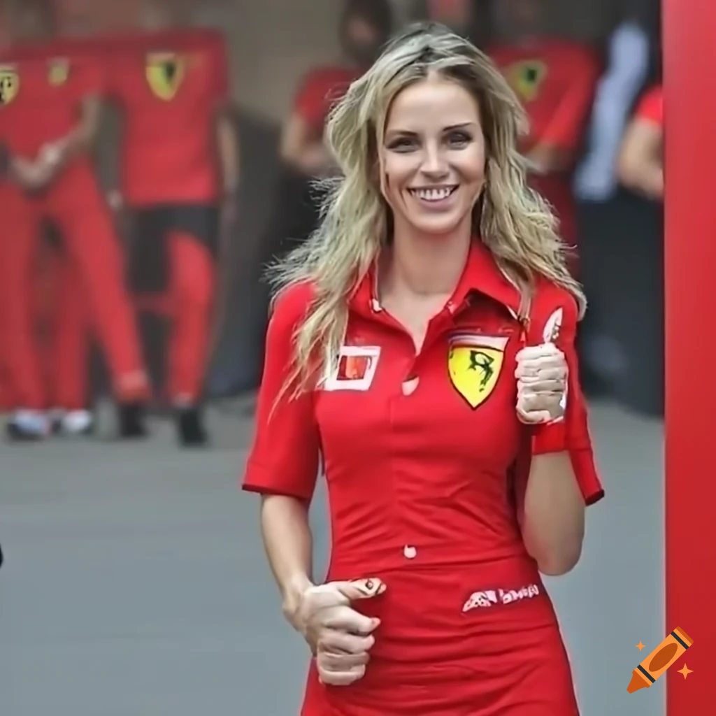 Formula one promoter smiling in ferrari clothing on Craiyon