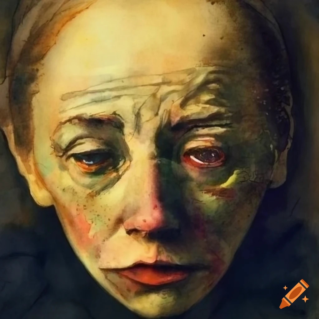detailed watercolor inspired by Kaethe Kollwitz
