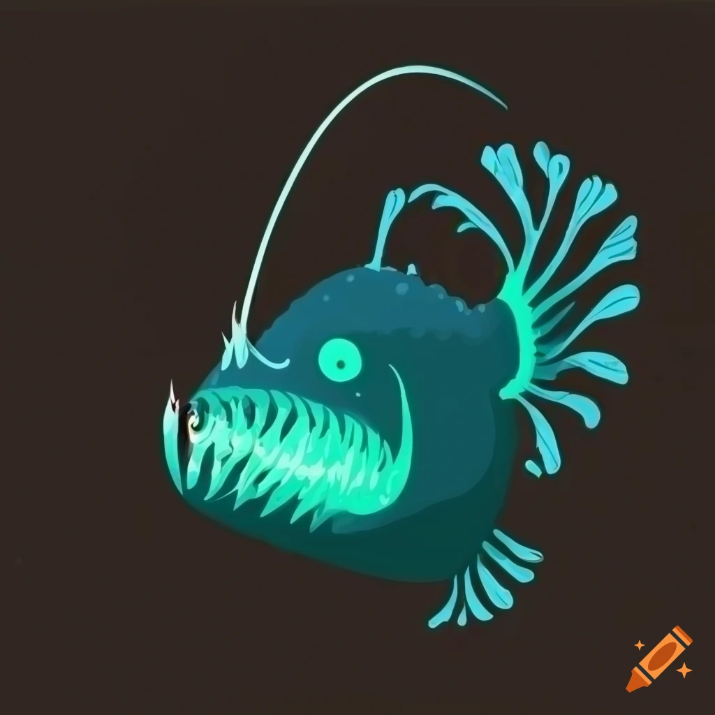 Vector art of a glowing anglerfish in the deep sea on Craiyon
