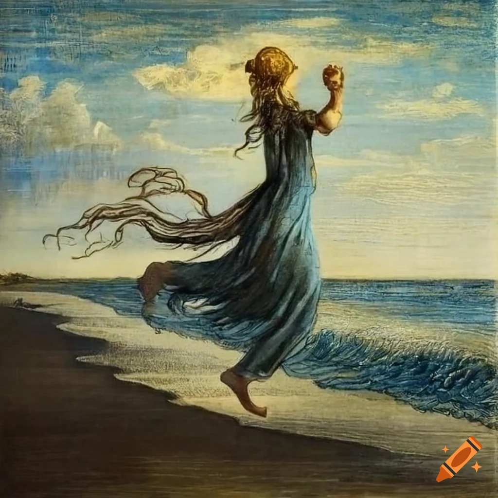 Artistic representation of a girl running on the beach on Craiyon