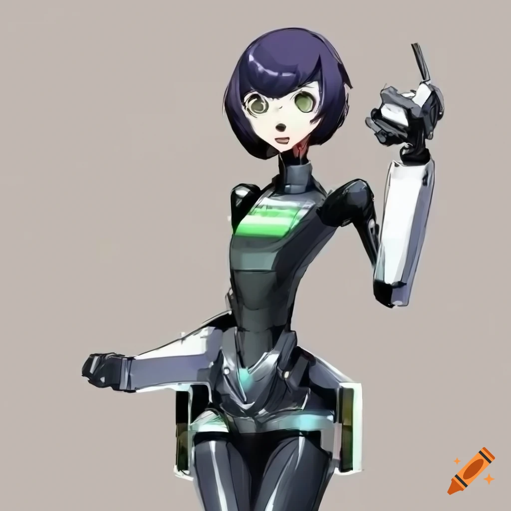Full body anime art of a white-haired female with a robotic left arm on  Craiyon