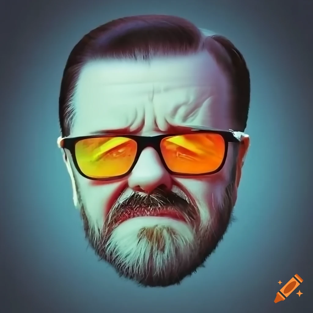 Cartoon depiction of ricky gervais in a scary and emotional state on