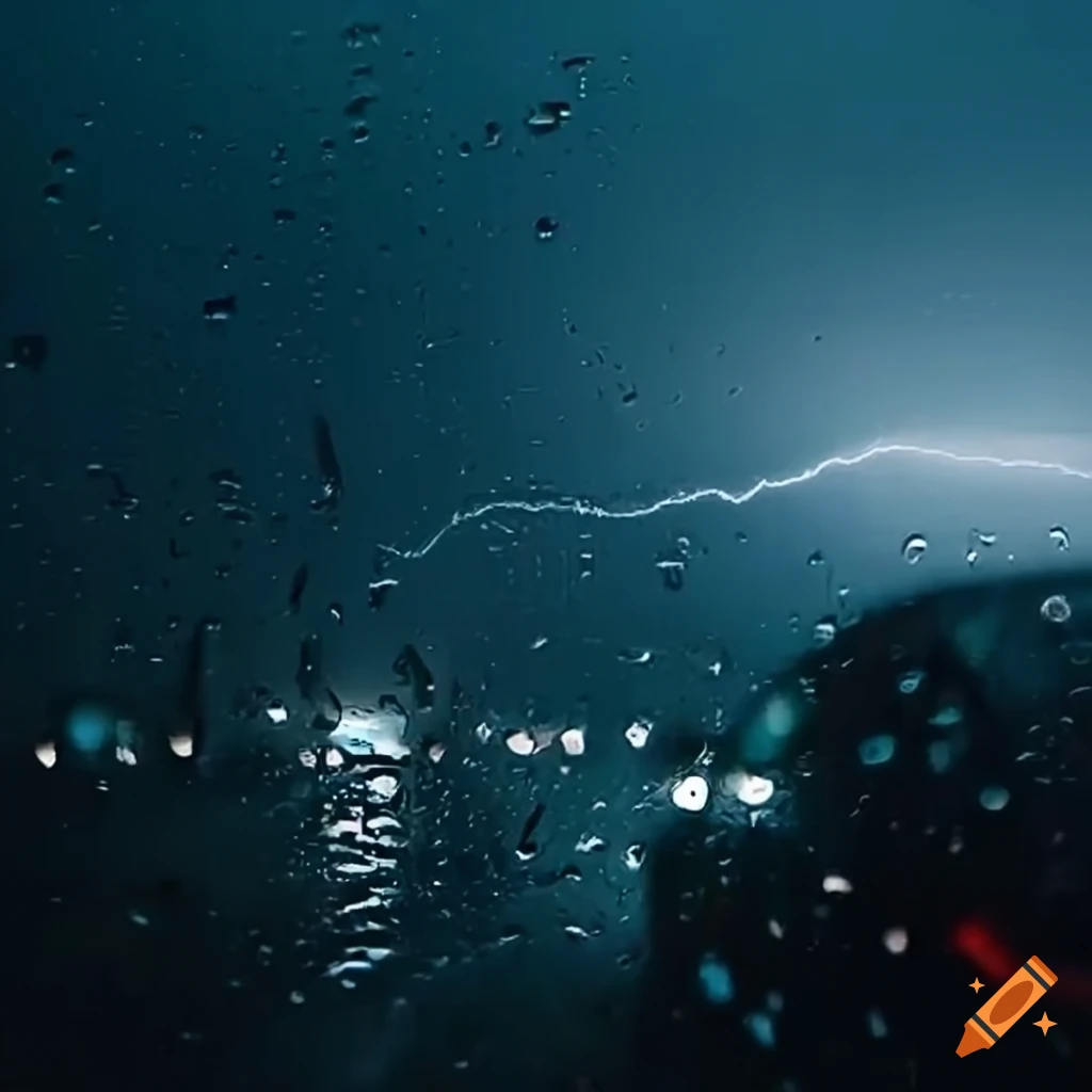 heavy rain on car windscreen at night