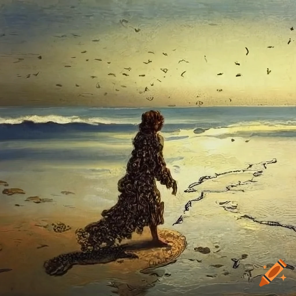 Artistic depiction of a girl running on the beach on Craiyon