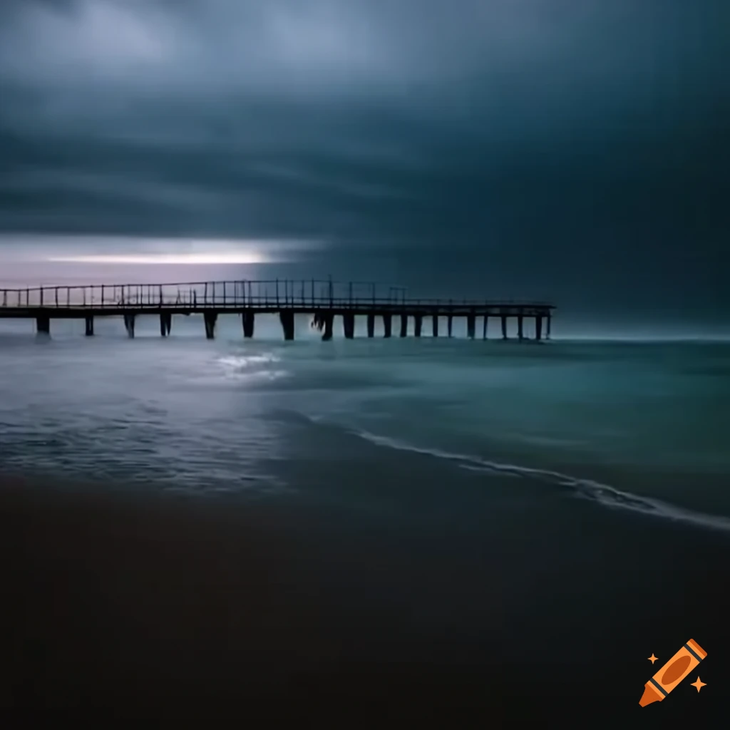 vector art of a stormy ocean pier