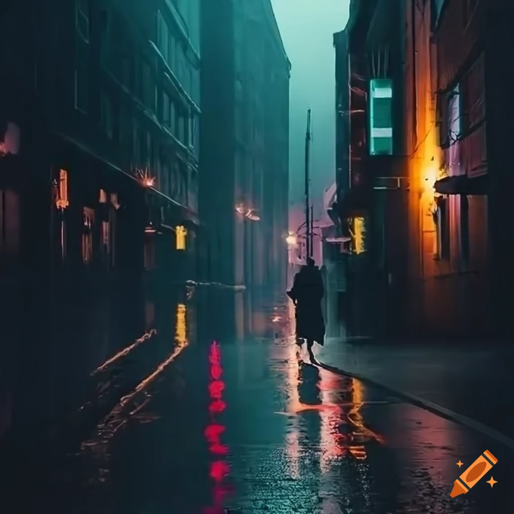 night cityscape in the rain