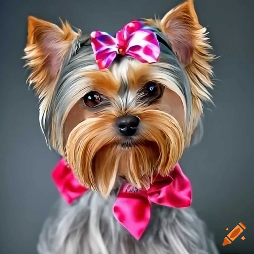 yorkshire terrier with a colorful bow