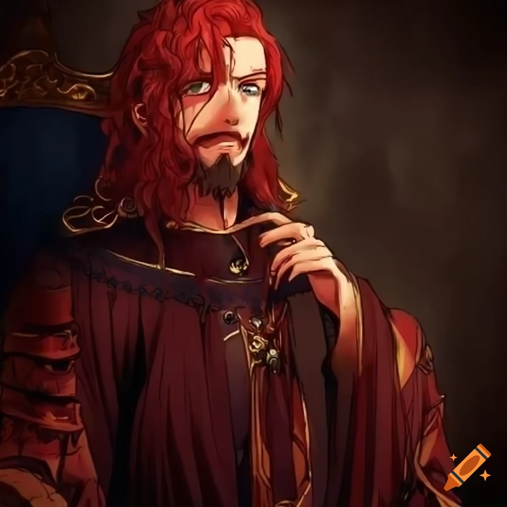 manga style king in a castle with royal garments