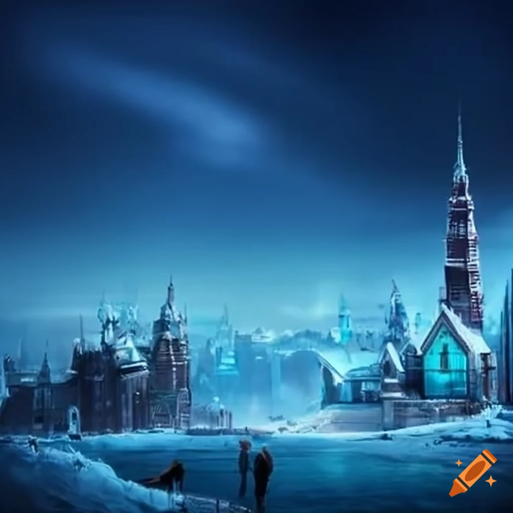 city covered in snow and ice
