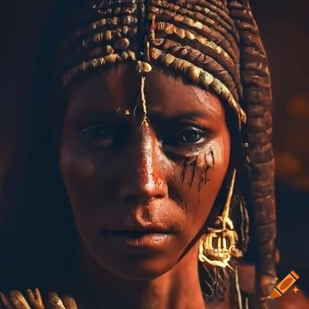 photo of a middle eastern woman in primitive inspired clothing