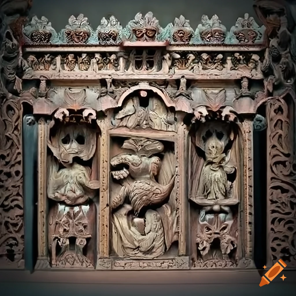 detailed carving of a moth in architectural style