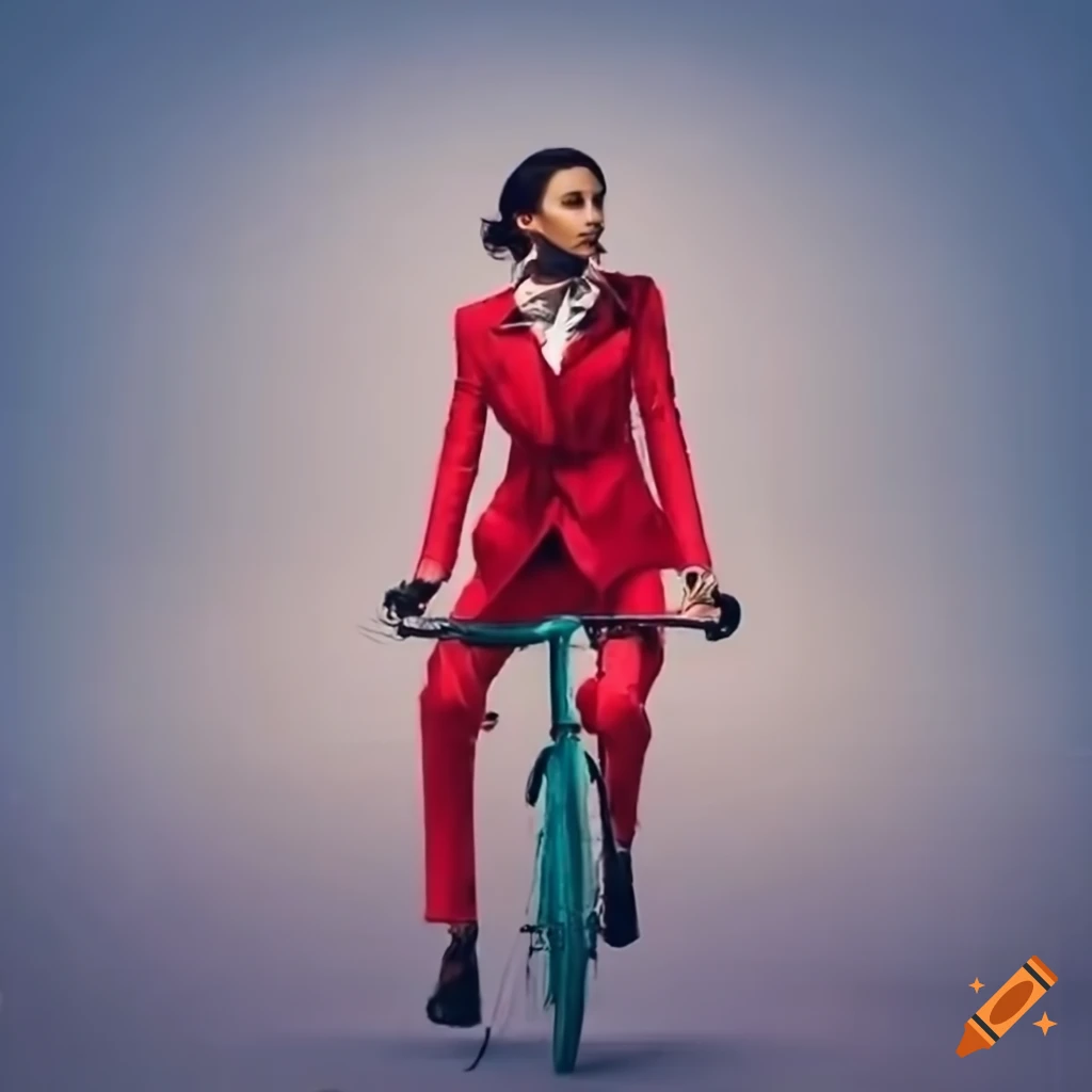 woman riding a bike over a river