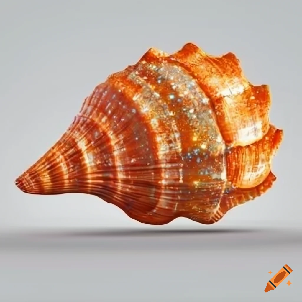 glittering orange seashell on white background