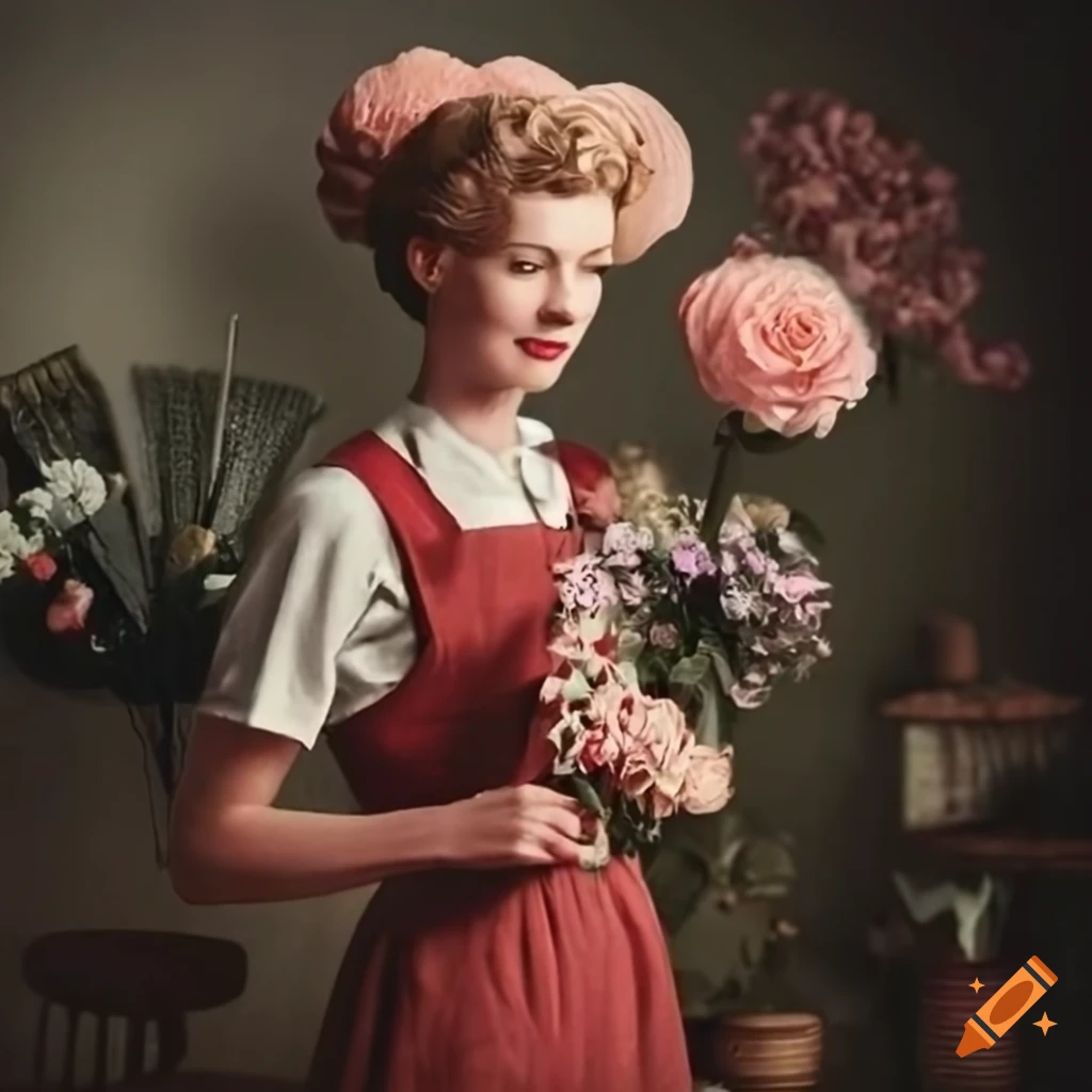 1940s style photo of a florist in a flower shop