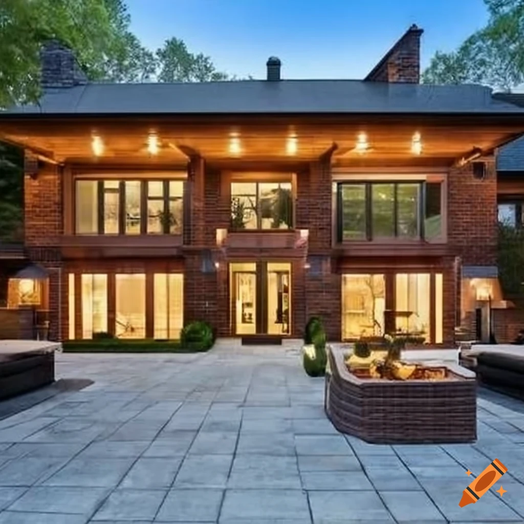 modern craftsman style mansion patio