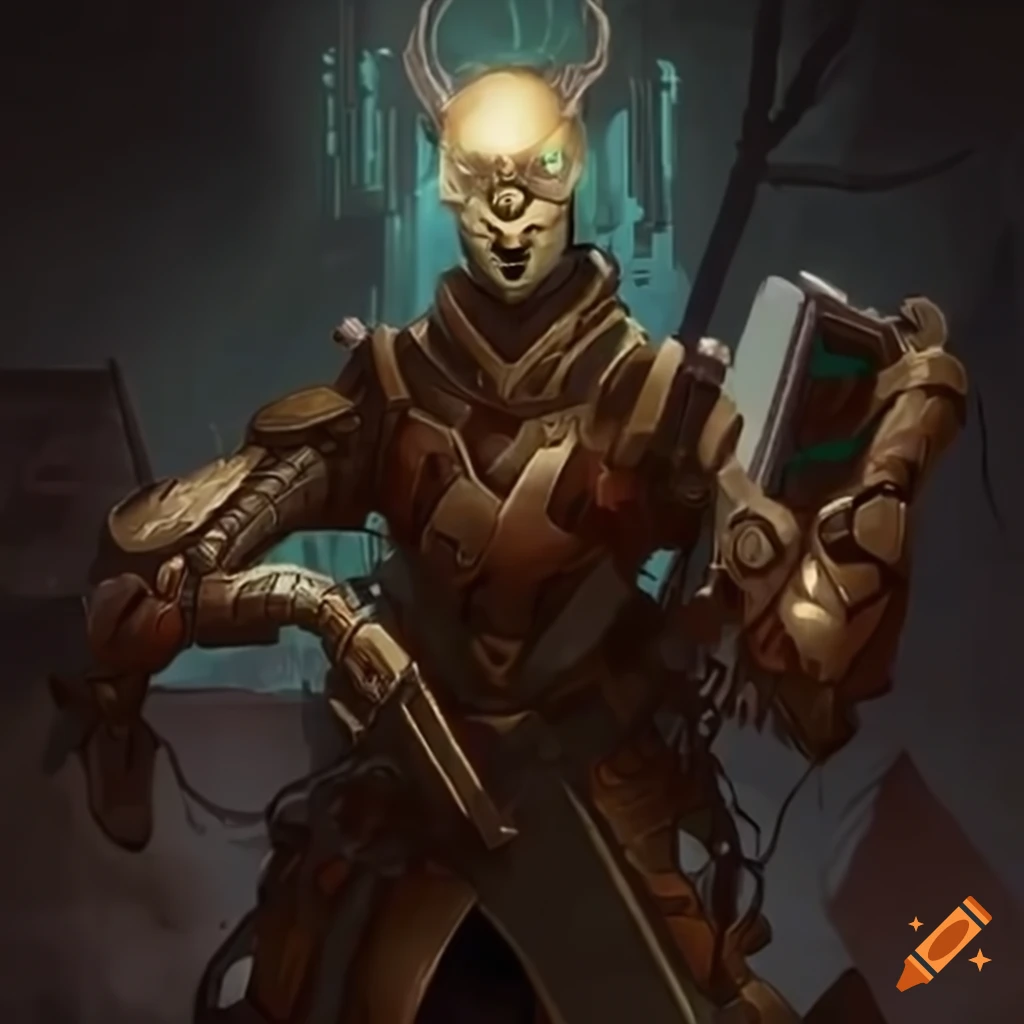 illustration of a robot messenger in a fantasy setting