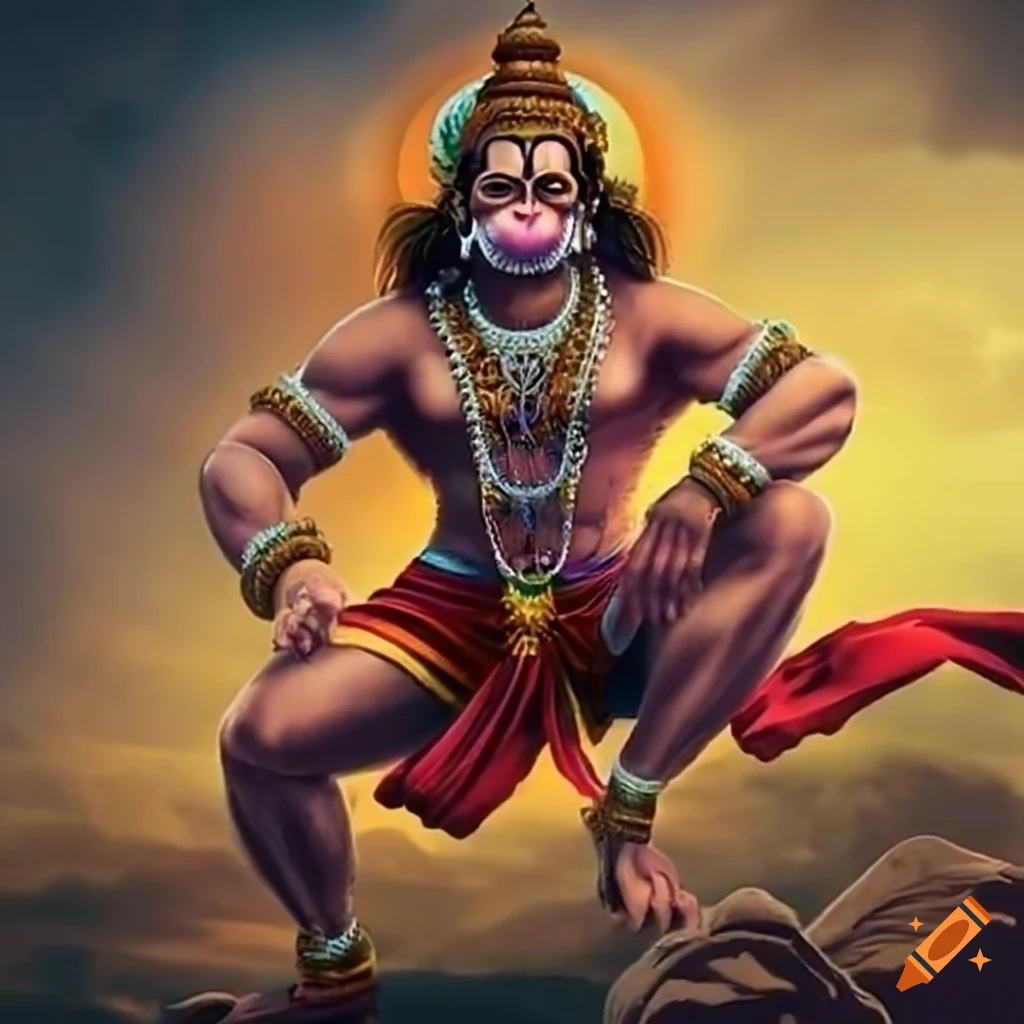 depiction of Hanuman engaged in battle