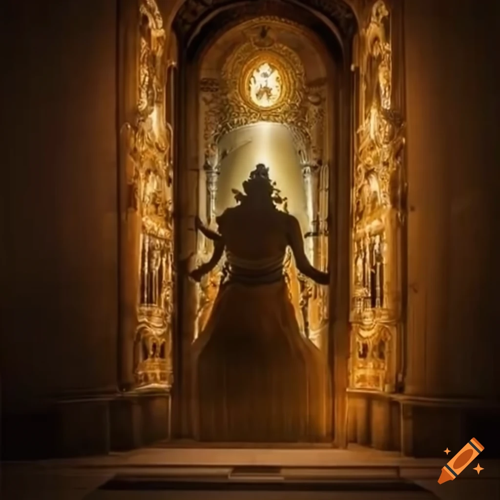 imagem de Lord Shiva em pé em frente a uma porta de quarto