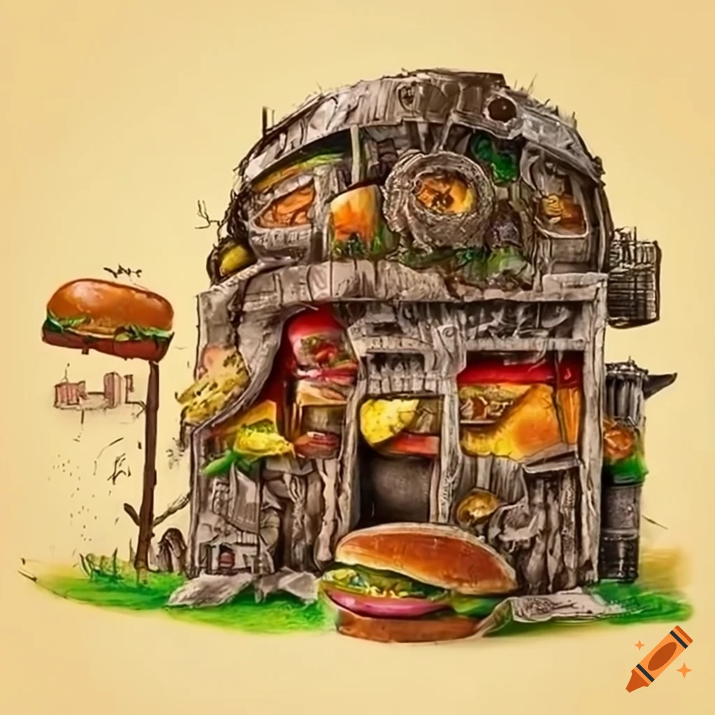 Artistic representation of a junk food postapocalyptic world