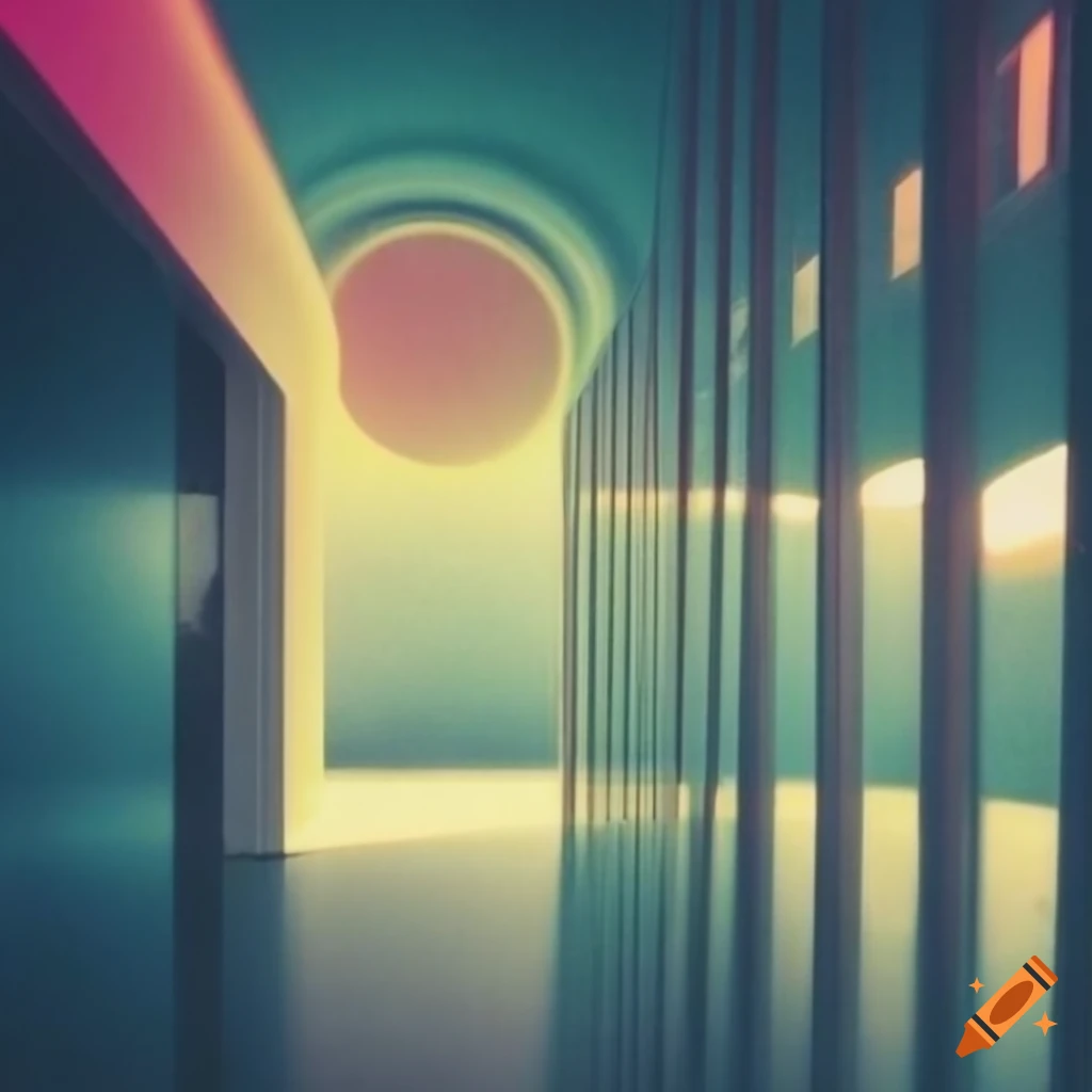 sunset-lit interior of a contemporary art gallery