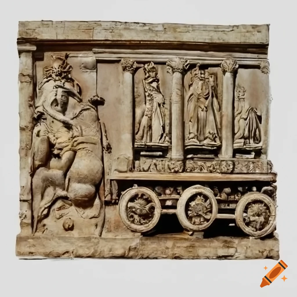 stone relief of an emperor on a carriage