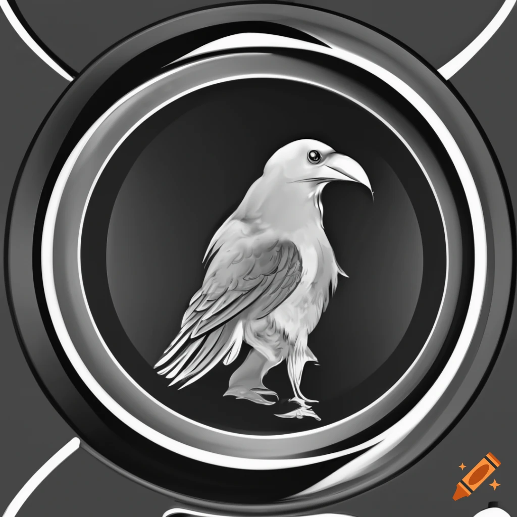 black and white logo of a raven with playing cards