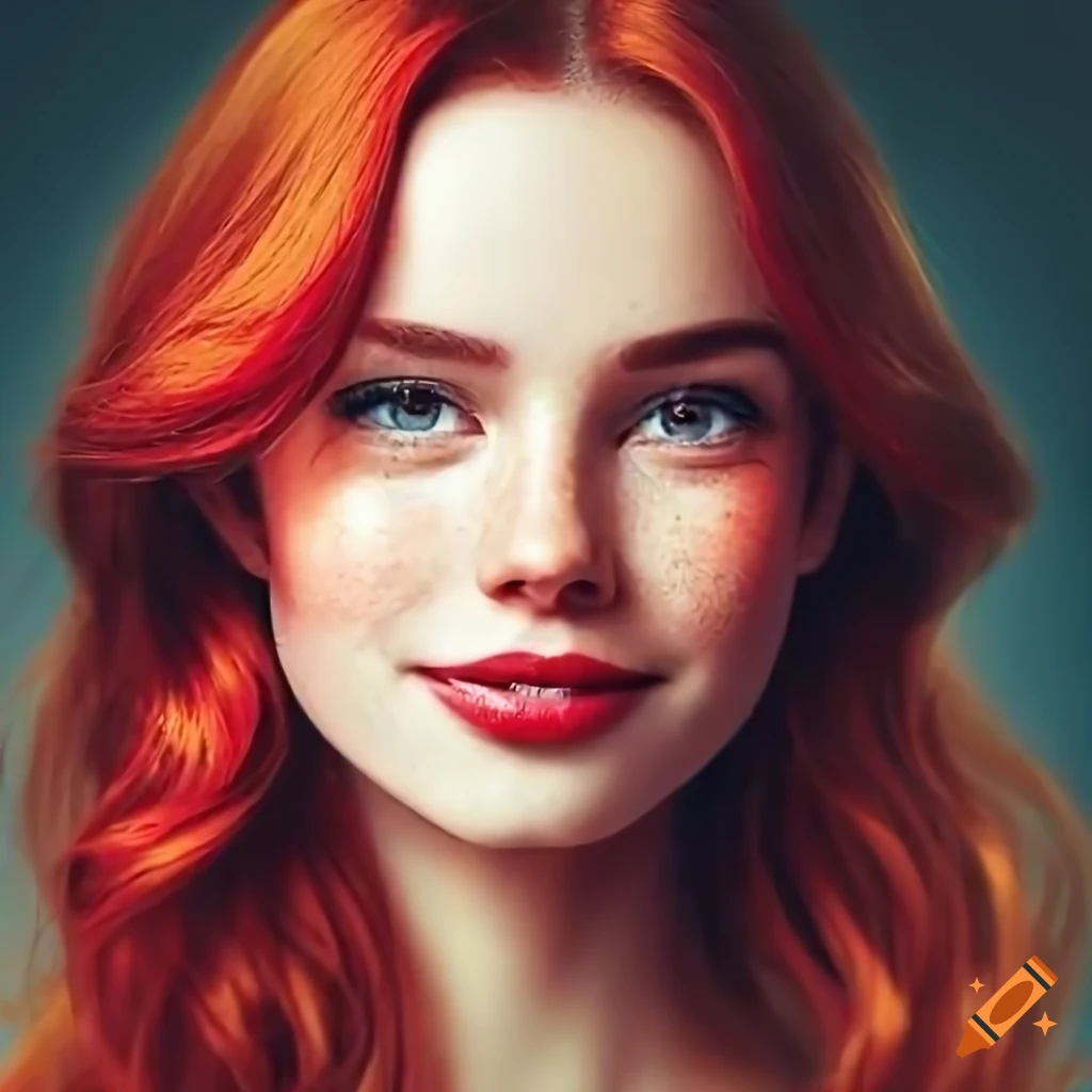 Portrait of a woman with red hair and freckles on Craiyon