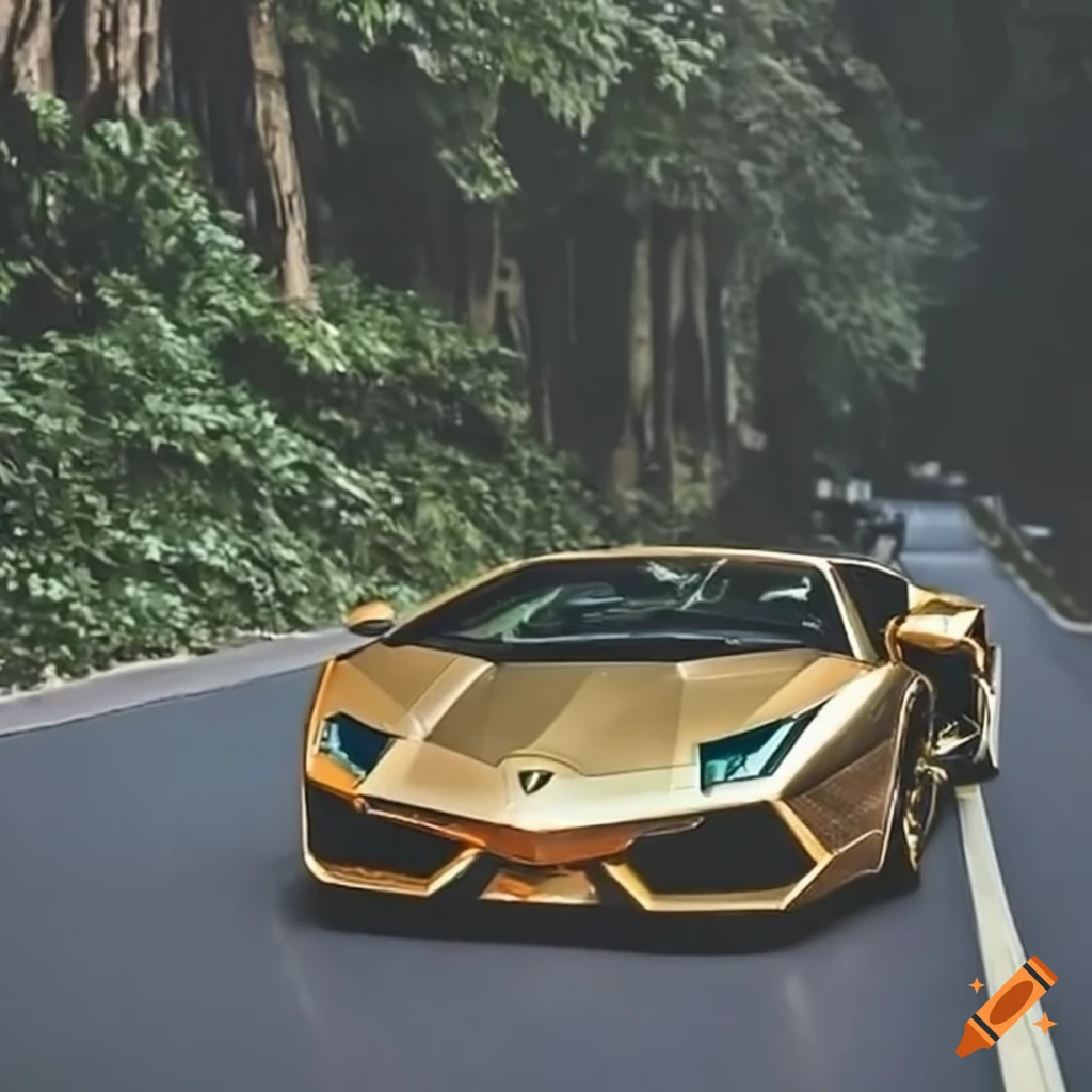 Lamborghini car on the road on Craiyon