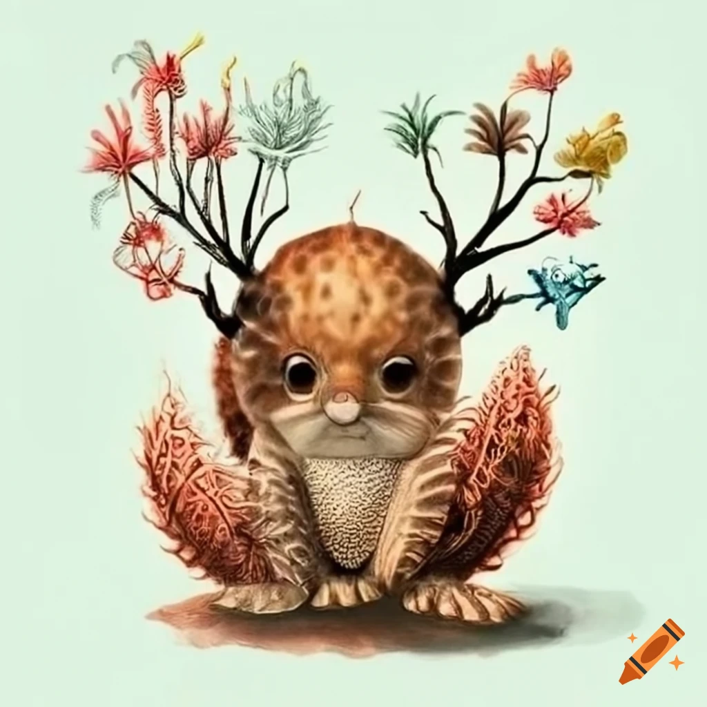 Haeckel treetop art featuring adorable animals on Craiyon